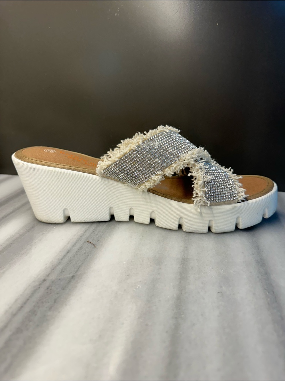 bernie mev. White Crystal Crossband Platform Mules - Picture 2 of 2
